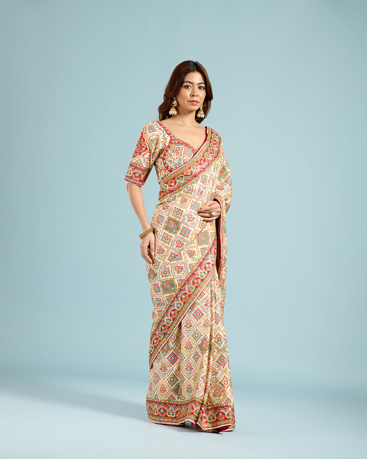 Golden Dola Silk Rangkat Saree with Sequence & Bead Work - House of Surya