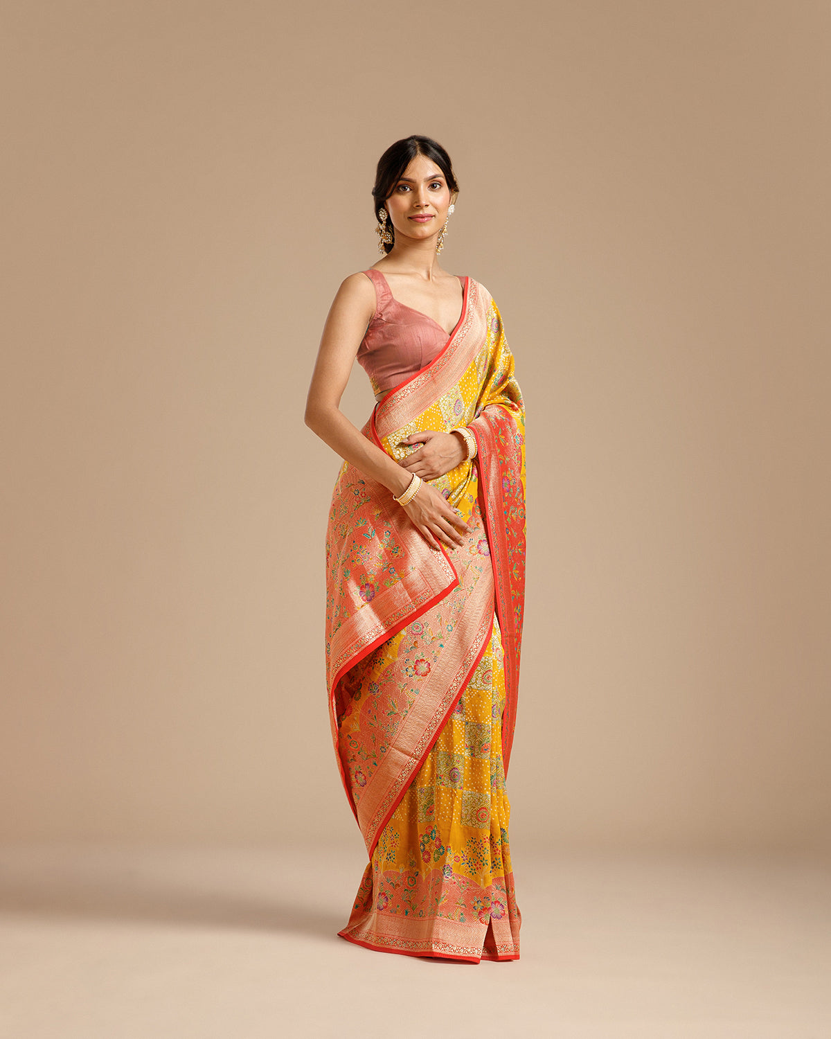 Multi Yellow Georgette Saree with Khaddi Weaving
