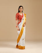 Designer Summer Wear White Linen Saree with Resham Work - House of Surya