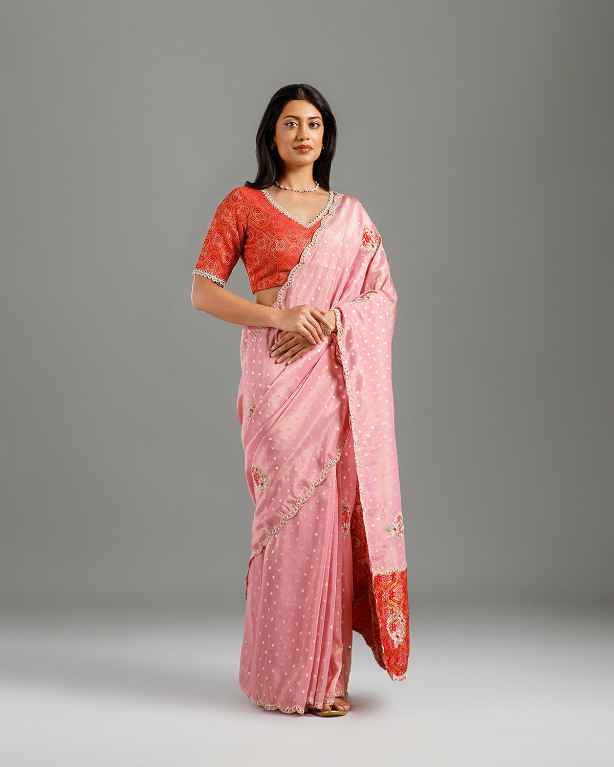 Gajari Khaddi Crepe Saree with Sequence & Cutdana Work - House of Surya