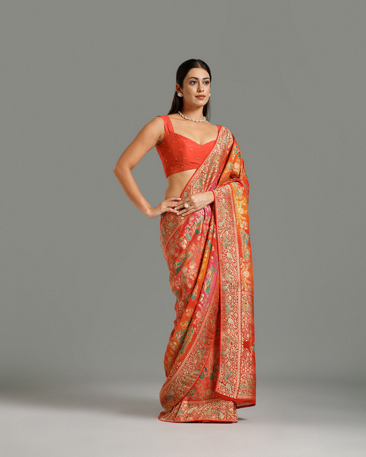 Multi Red Georgette Saree with Khaddi Weaving