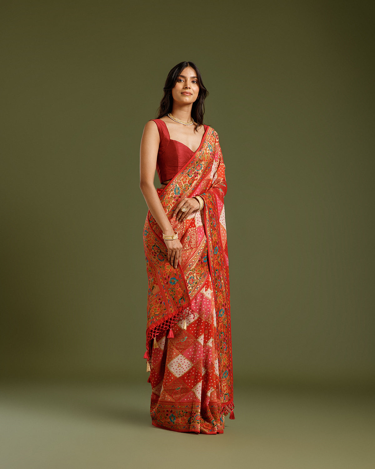 Multicolor Red Georgette Saree with Zari Weaving