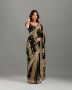 Designer Black Khaddi Georgette Saree with Sequin Work for Women - House of Surya