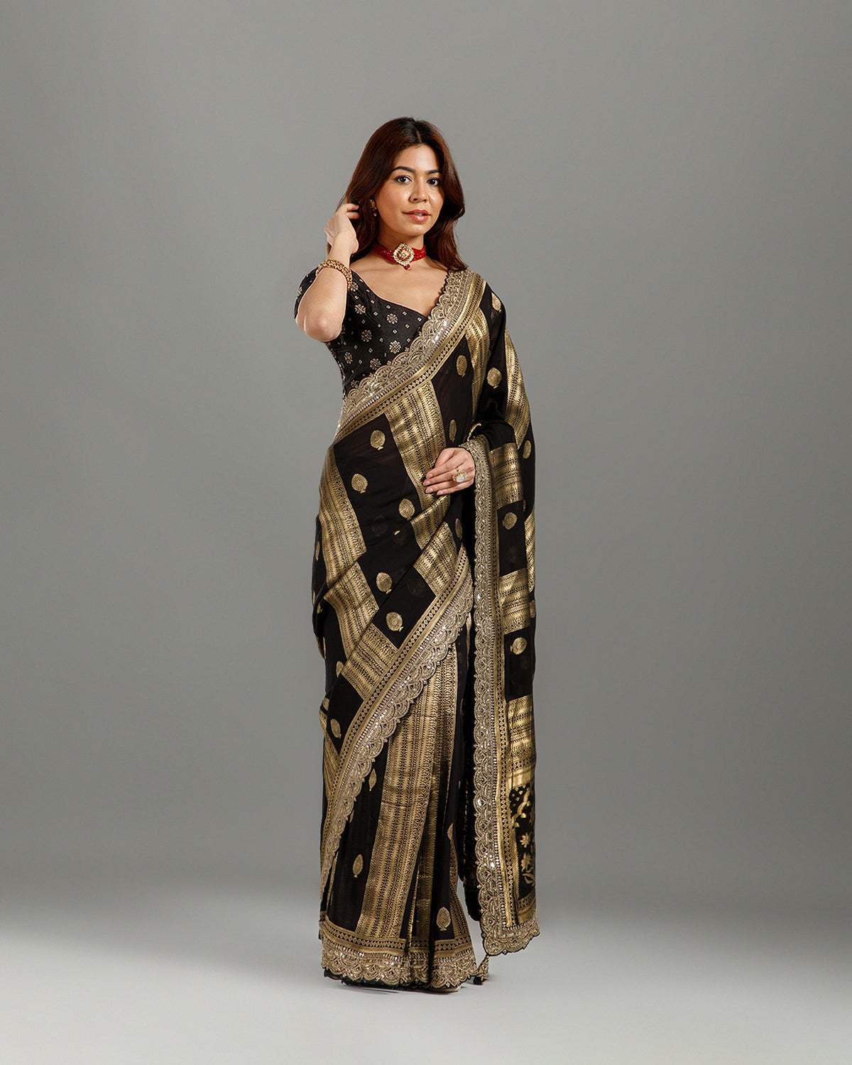 Designer Black Khaddi Georgette Saree with Sequin Work for Women - House of Surya