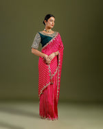 Rani Pink Organza Silk Saree with Mirror & Cutdana Work - House of Surya