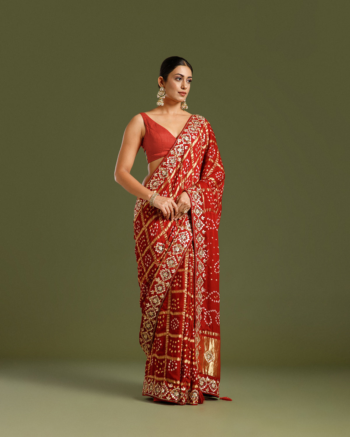 Maroon Satin Silk Saree with Dabka, Gota Patti & Resham Work