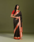 Black Khaddi Georgette Saree with Elegant Resham Weave - House of Surya