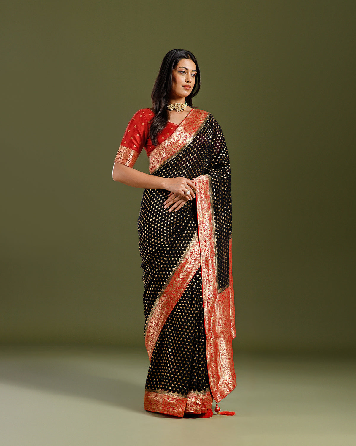 Black Khaddi Georgette Saree with Elegant Resham Weave - House of Surya