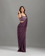 Purple Georgette Drape Saree ,Ready to Wear Georgette  Saree-House Of Surya