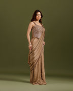 Chikoo Premium Drape Saree with Hand Work - House of Surya