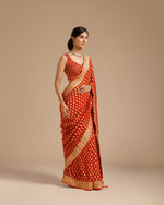 Rust Georgette Saree with Dabka, Nulki, Mirror & Kundan Work