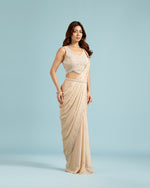 Beige Georgette Drape Saree with Hand Work - House of Surya