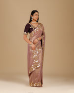 Tissue Georgette Sarees,Dusty Mauve Tissue Georgette Saree
 - House of Surya