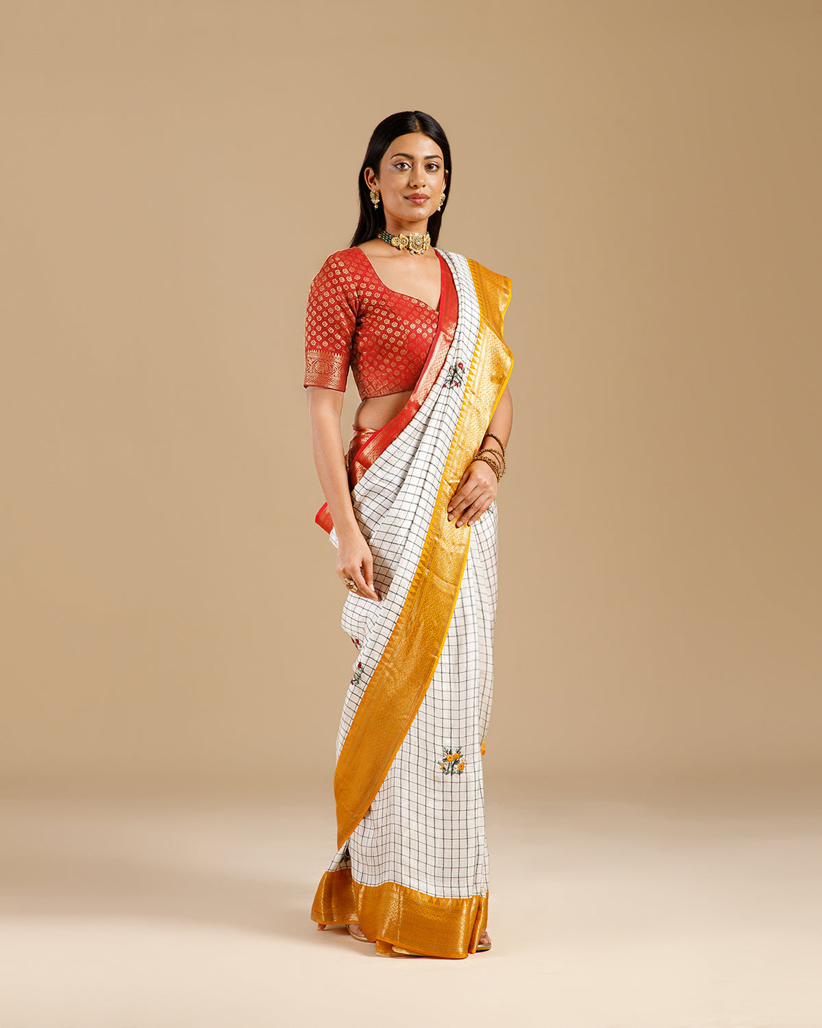 Designer White Linen Saree with Kanta Work