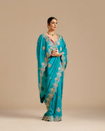 Firozi Dola Silk Saree with Nulki, Pearl, Sequin & Dabka Work