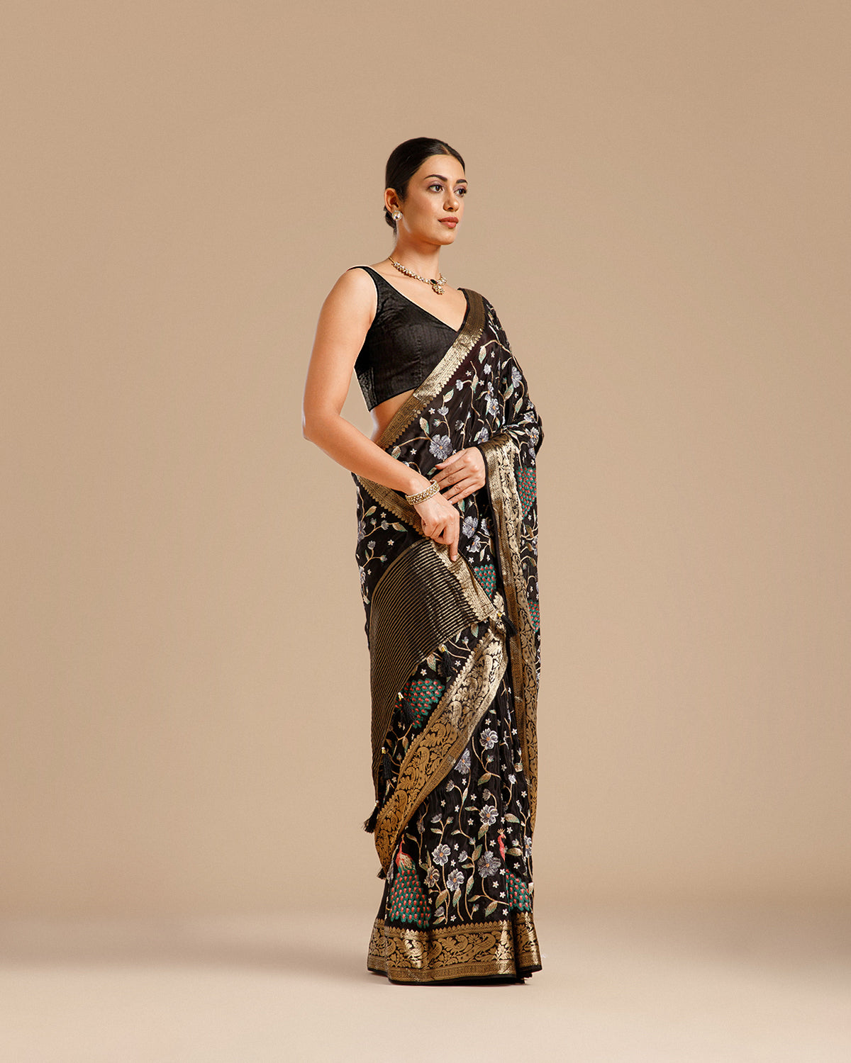 Black Chinon Crepe Saree with Resham Work