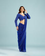 Designer Blue Net Saree with Sequence, Bead & Cutdana (Nulki) Work - House of Surya