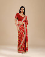 Red Gajji Silk Gharchola Saree,Silk Gharchola Saree with Bead Work - House of Surya