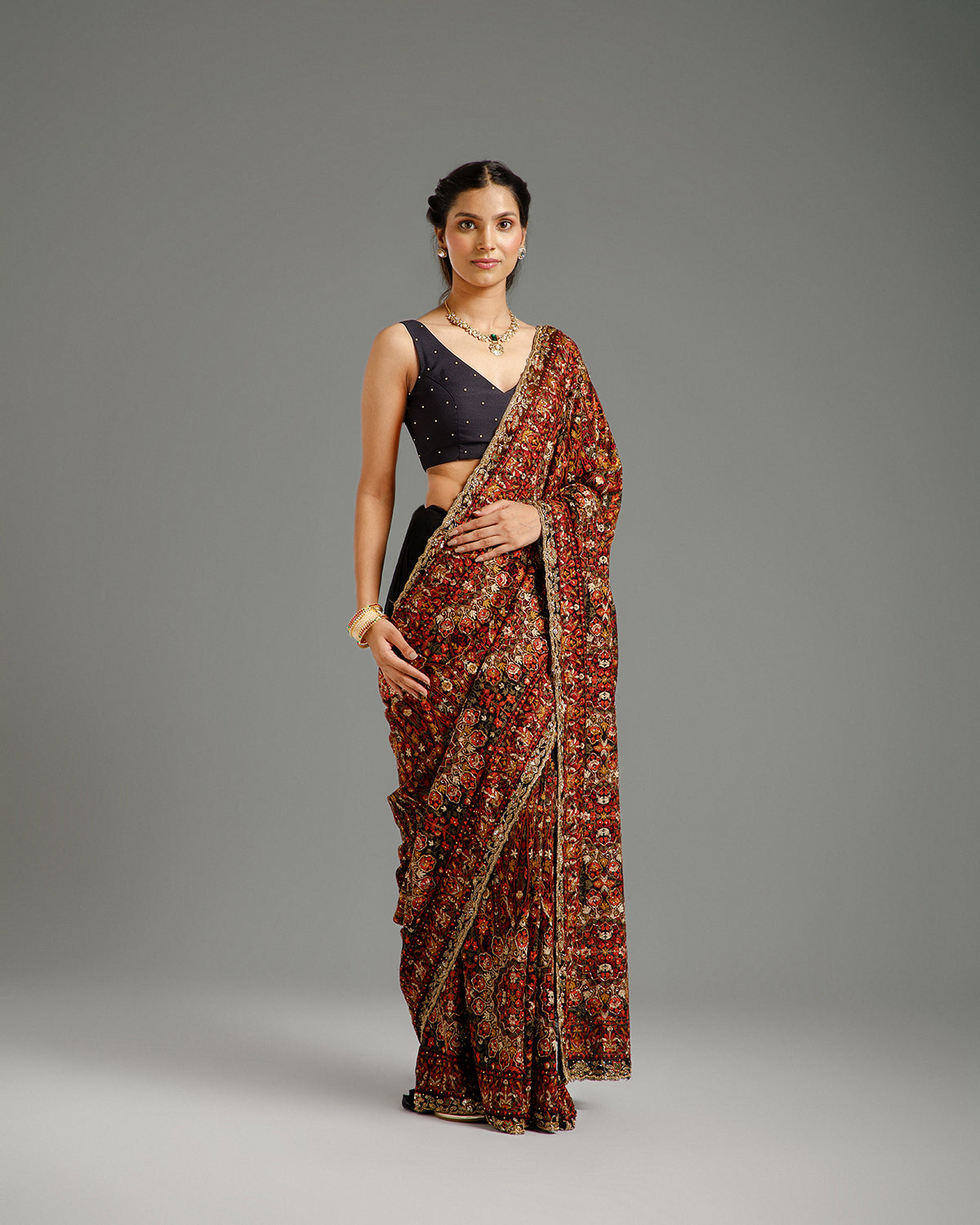 Black Georgette Saree with Beads, Nulki, Resham & Stone Work