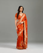 Rust Dola Silk Saree with Intricate Resham Weaving - House of Surya