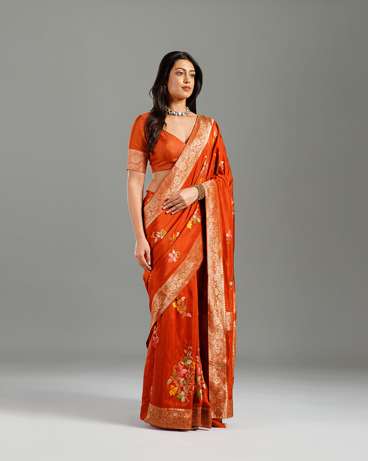 Rust Dola Silk Saree with Intricate Resham Weaving - House of Surya
