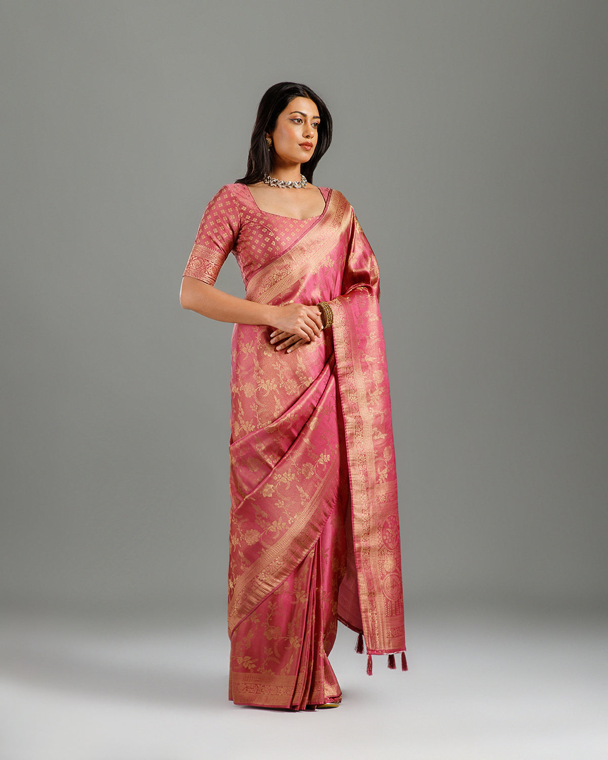 Onion Pink Tissue Silk Saree with Rich Weaving Design