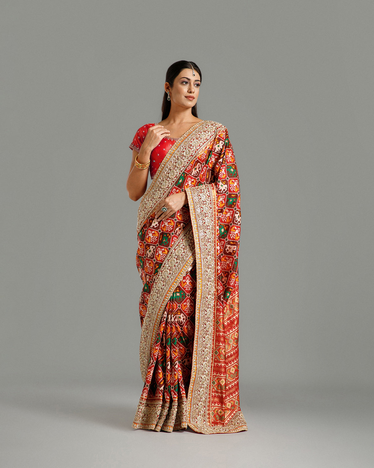 Red Silk Saree with Zardozi, Nulki, Moti & Dori Work