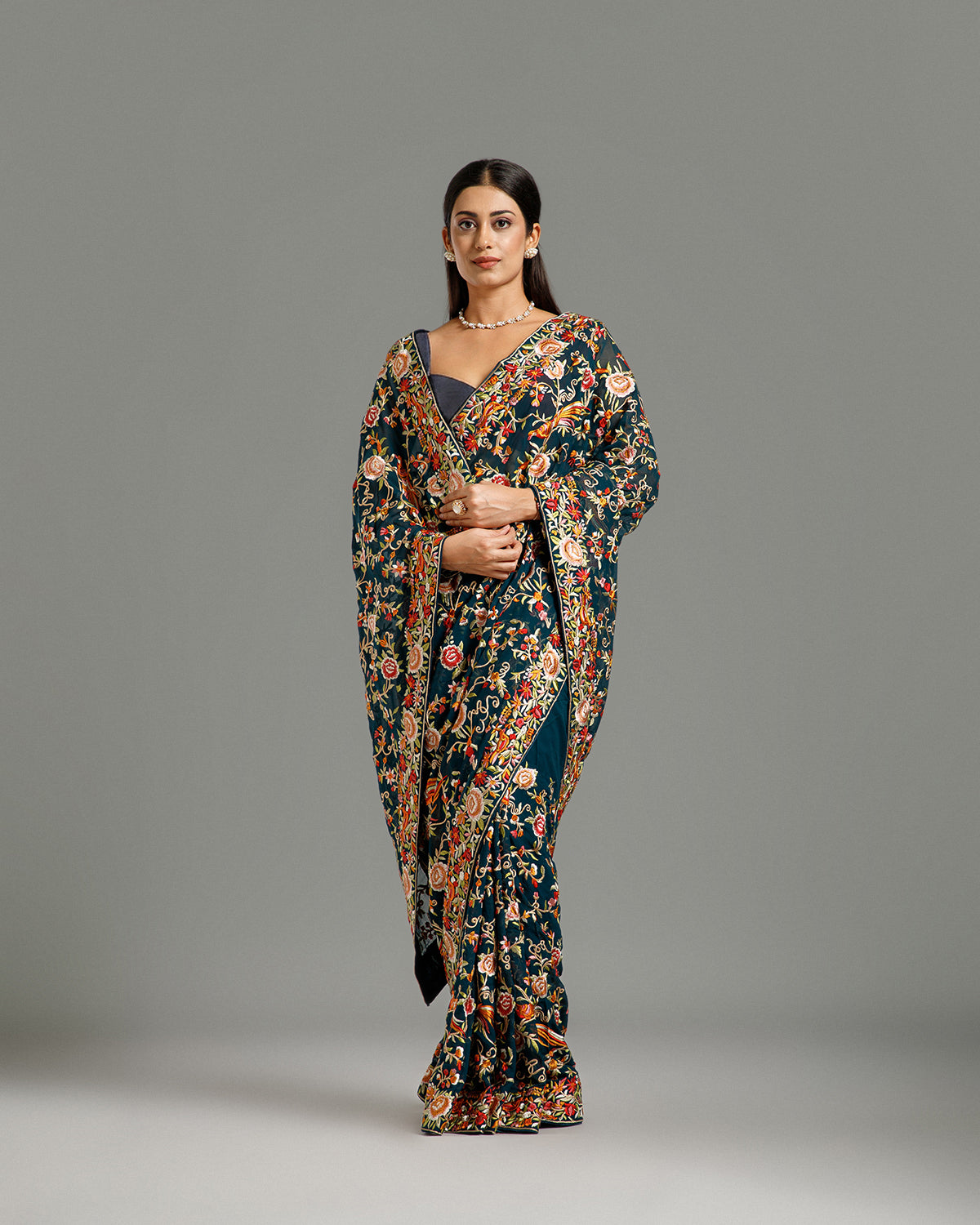 Peacock Georgette Saree with Parsi Resham Work