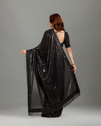 Designer Party Wear Black Georgette Saree with Sequence Work for Women - House of Surya