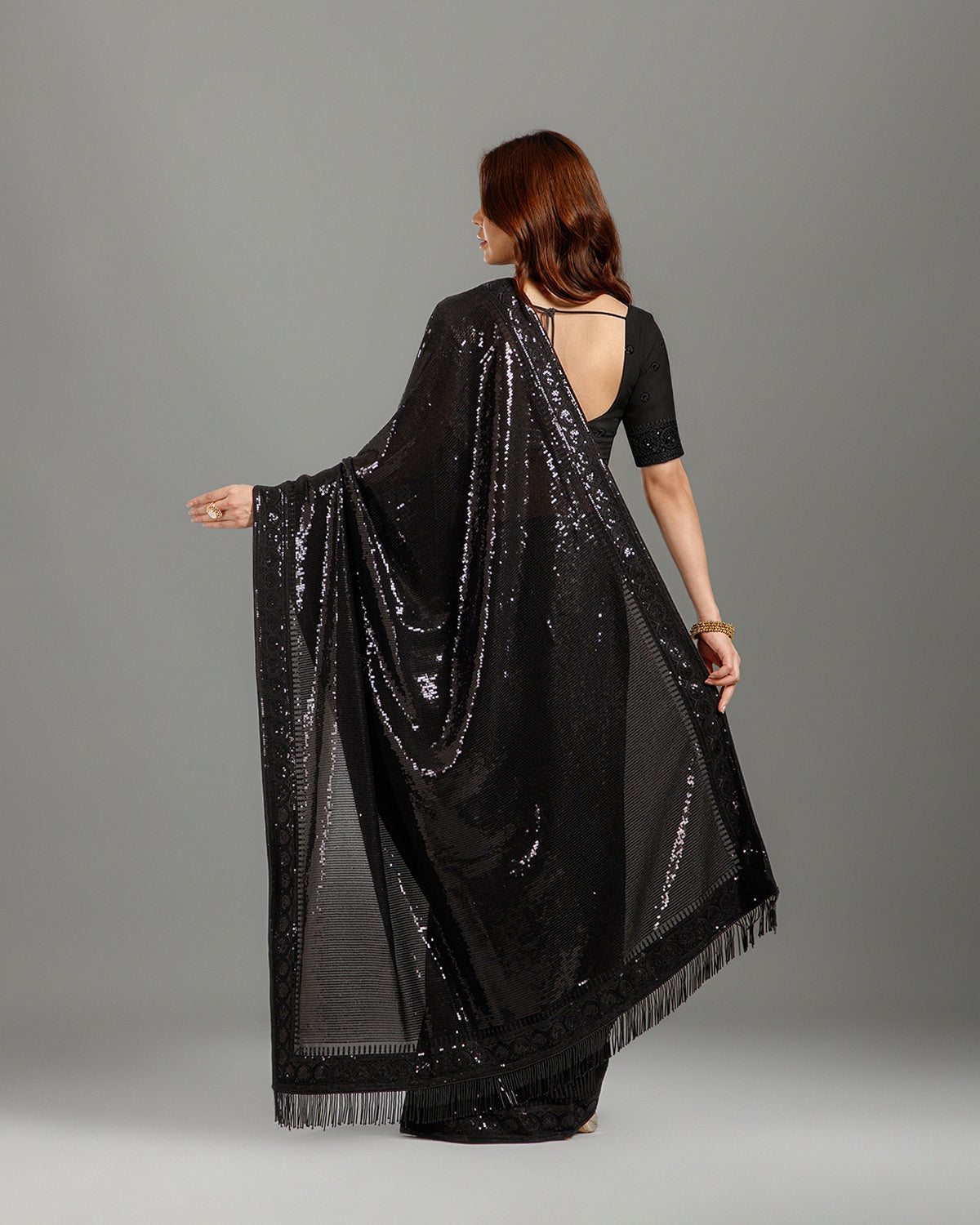 Designer Party Wear Black Georgette Saree with Sequence Work for Women - House of Surya