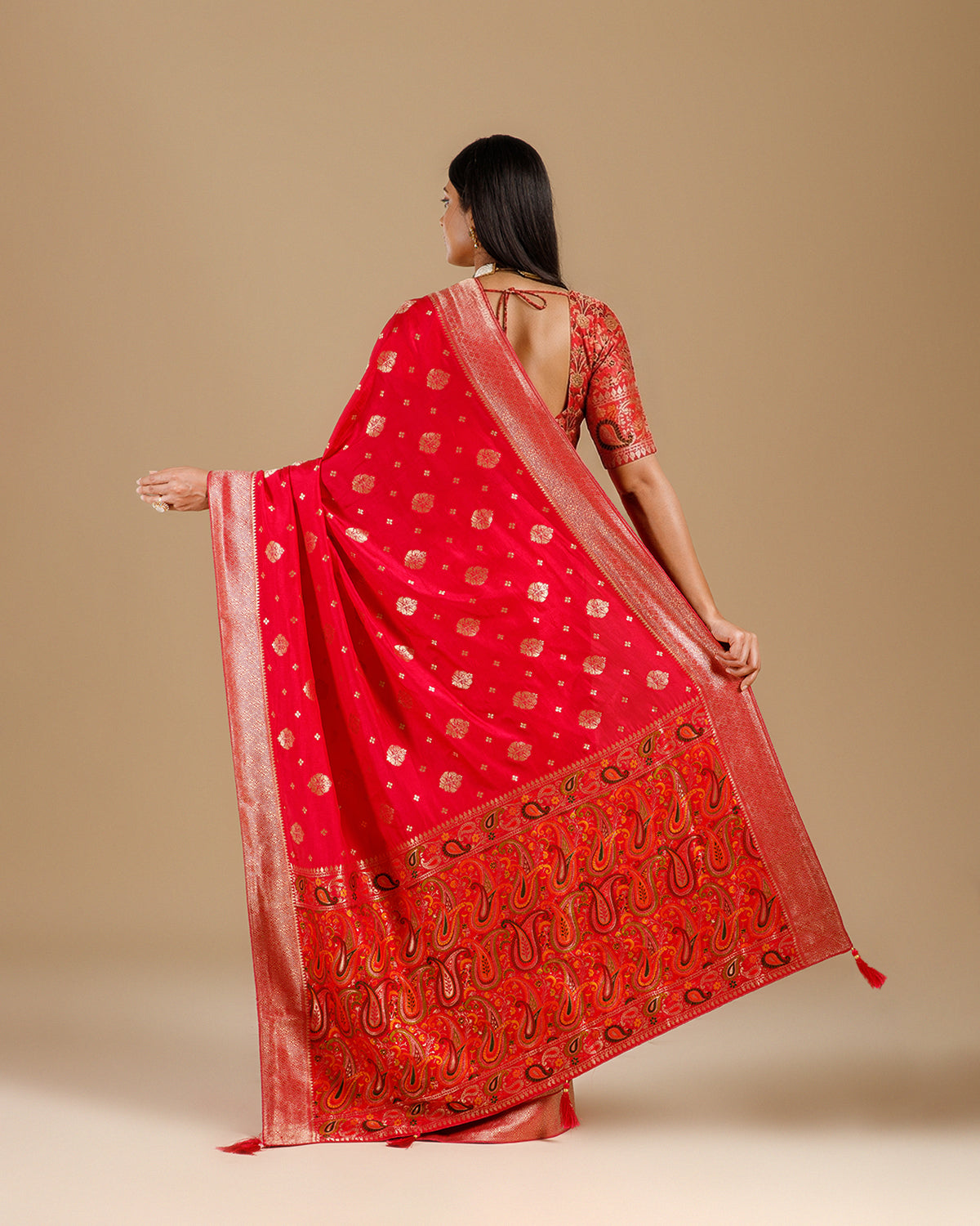Party Wear Rani Dola Silk Saree with Jamdani Palla & Resham Weaving
