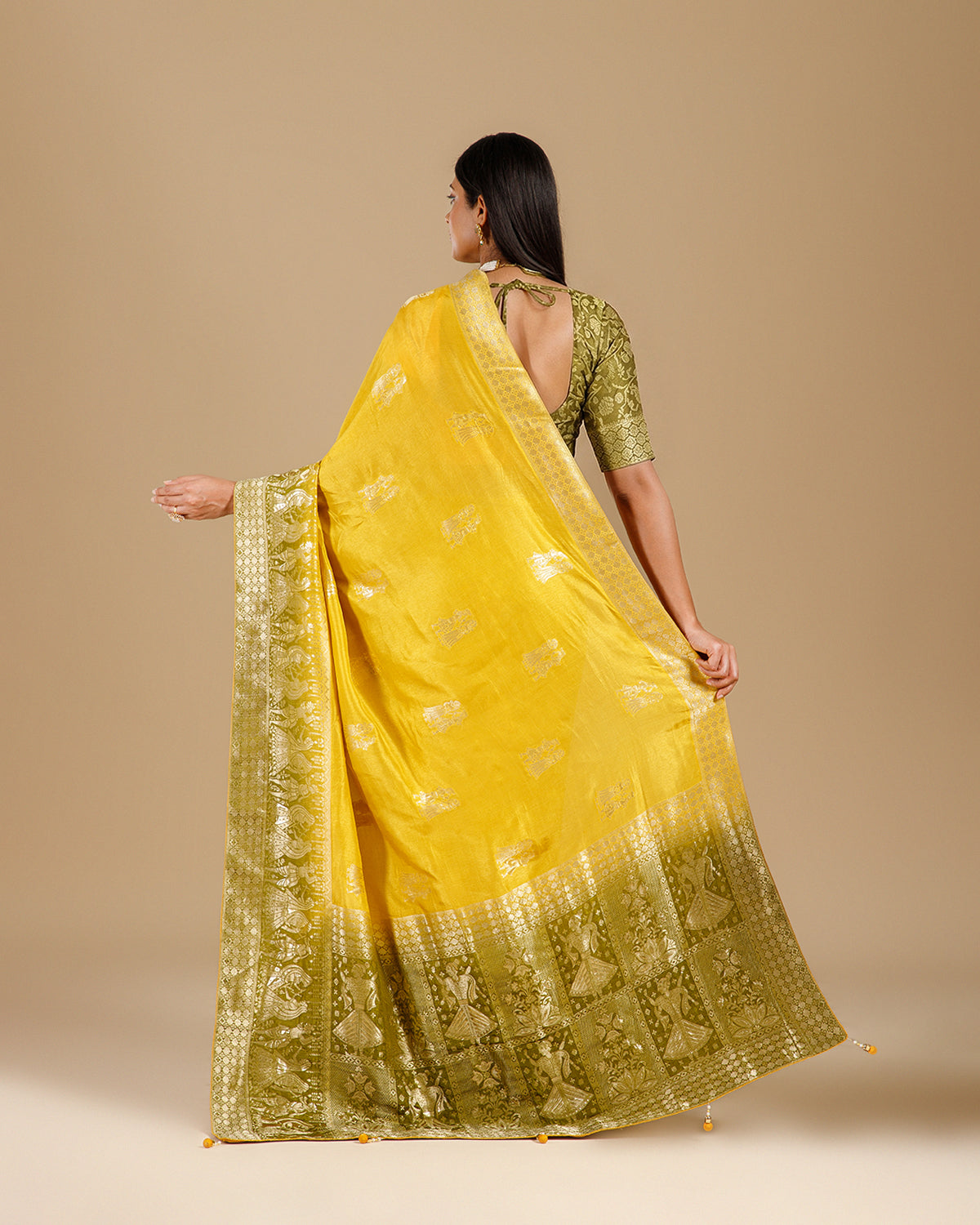 Premium Yellow Dola Silk Saree with Self Weaving Pattern - House of Surya