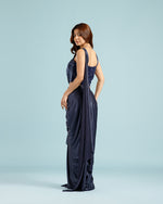 Navy Blue Crepe Drape Saree with Hand Work - House of Surya