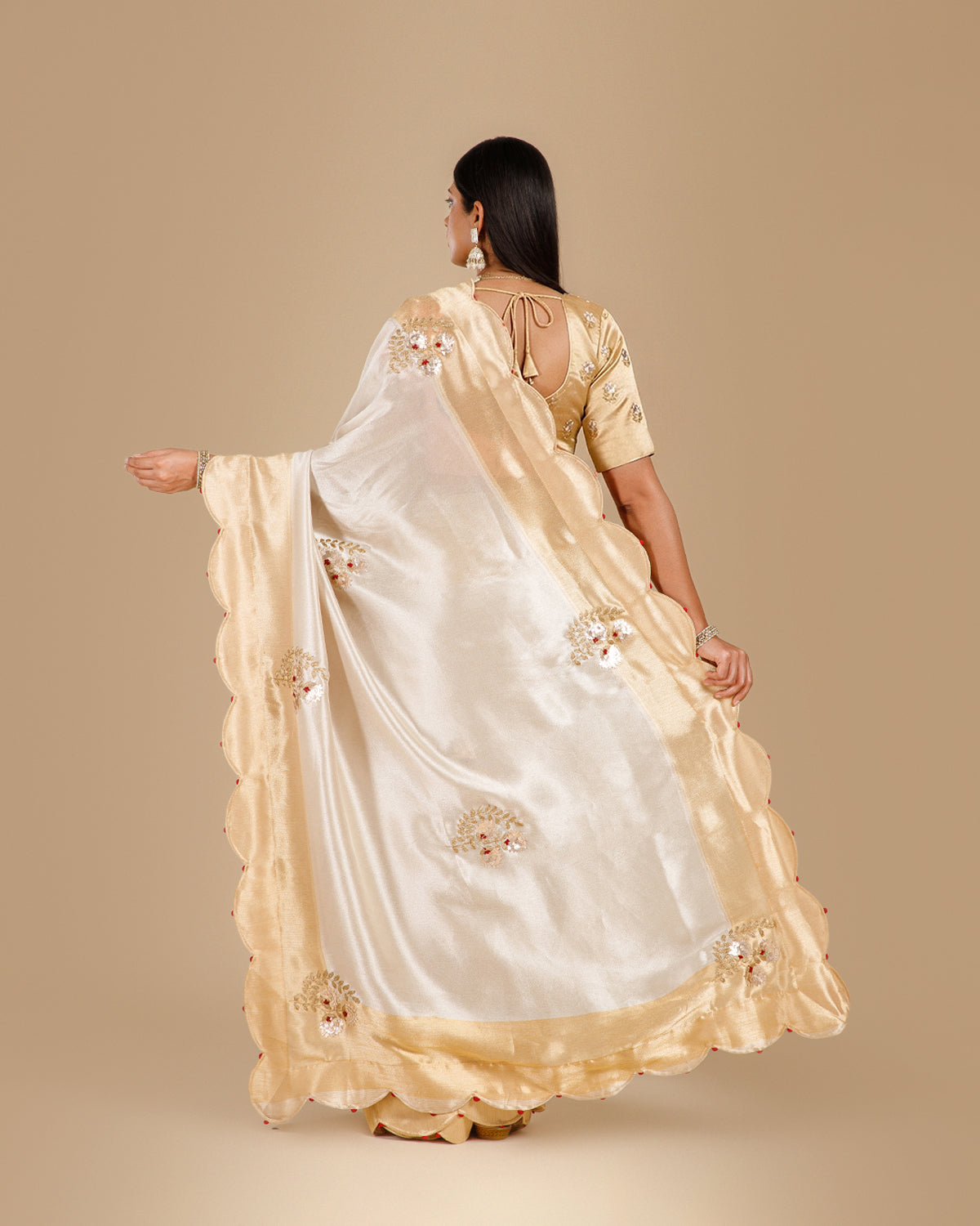 Golden Tissue Georgette Saree with Gota Patti & Sequence Work - House of Surya