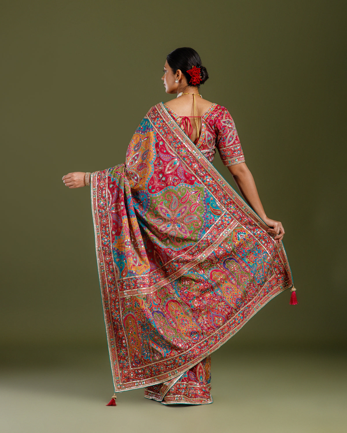Elegant Mustard Satin Silk Saree with Multicolor Sequence & Zari Embroidery