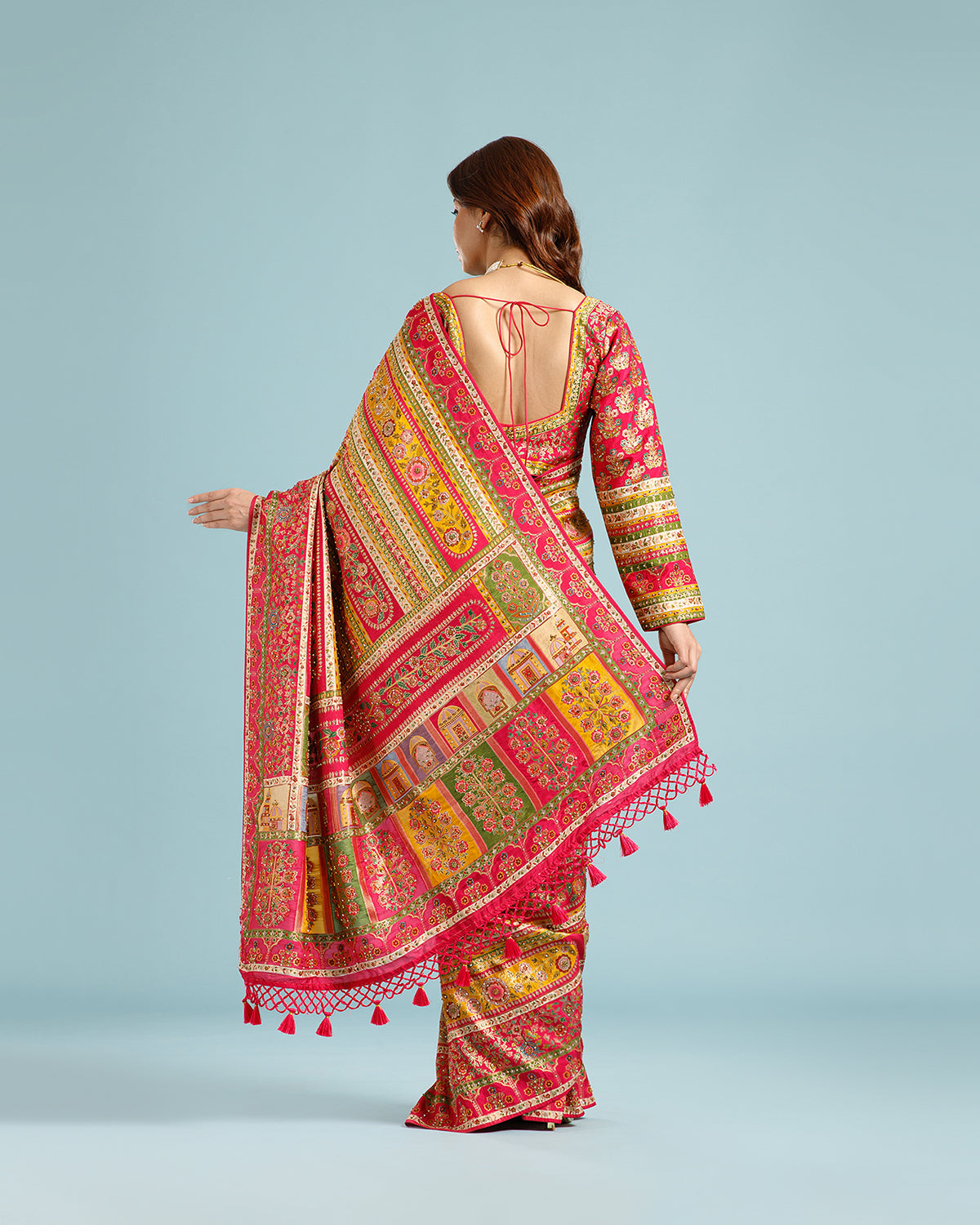 Elegant Mustard Crepe Silk Saree with Colorful Woven Design