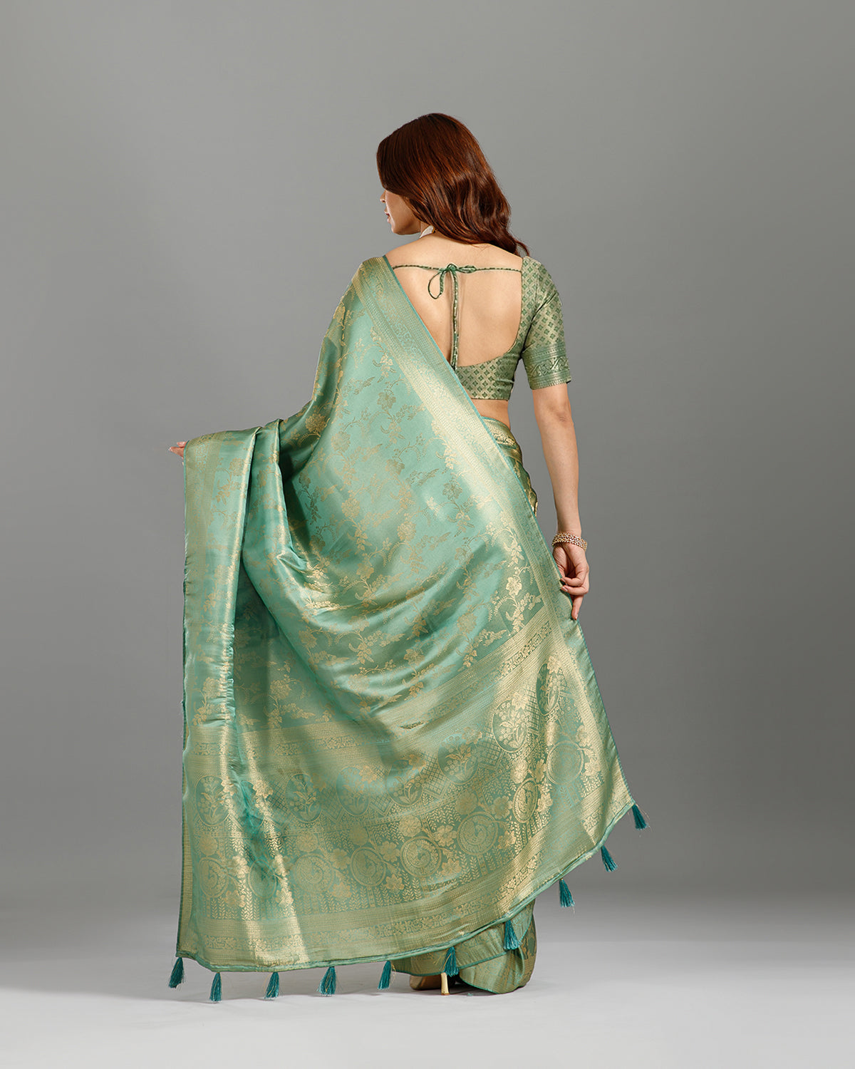 Green Dola Silk Saree with Elegant Zari Weave - House of Surya