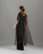 Black Lycra Drape Saree with Hand Work - House of Surya