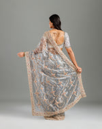  Grey Tissue Organza Saree,Organza Saree with Elegant Beads Work - House of Surya