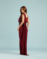  Maroon Lycra Drape Saree,Ready to Wear Saree- House of Surya