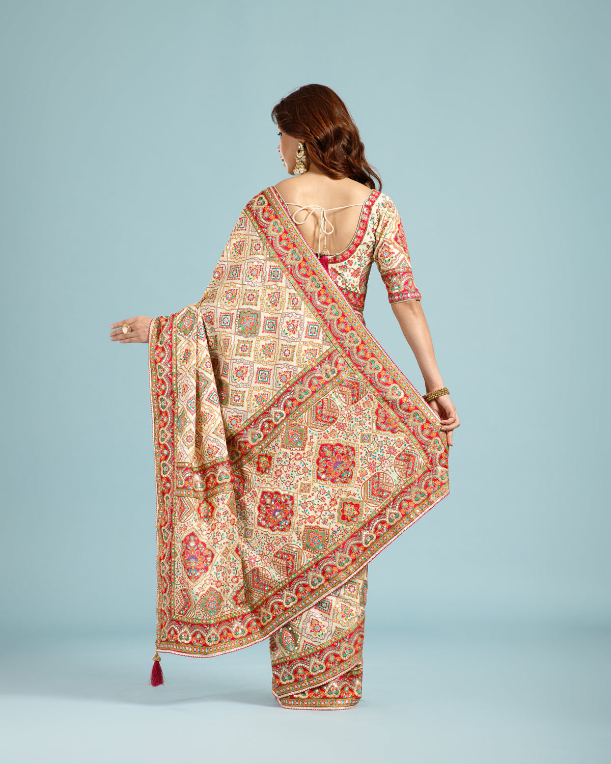 Golden Dola Silk Rangkat Saree with Sequence & Bead Work - House of Surya