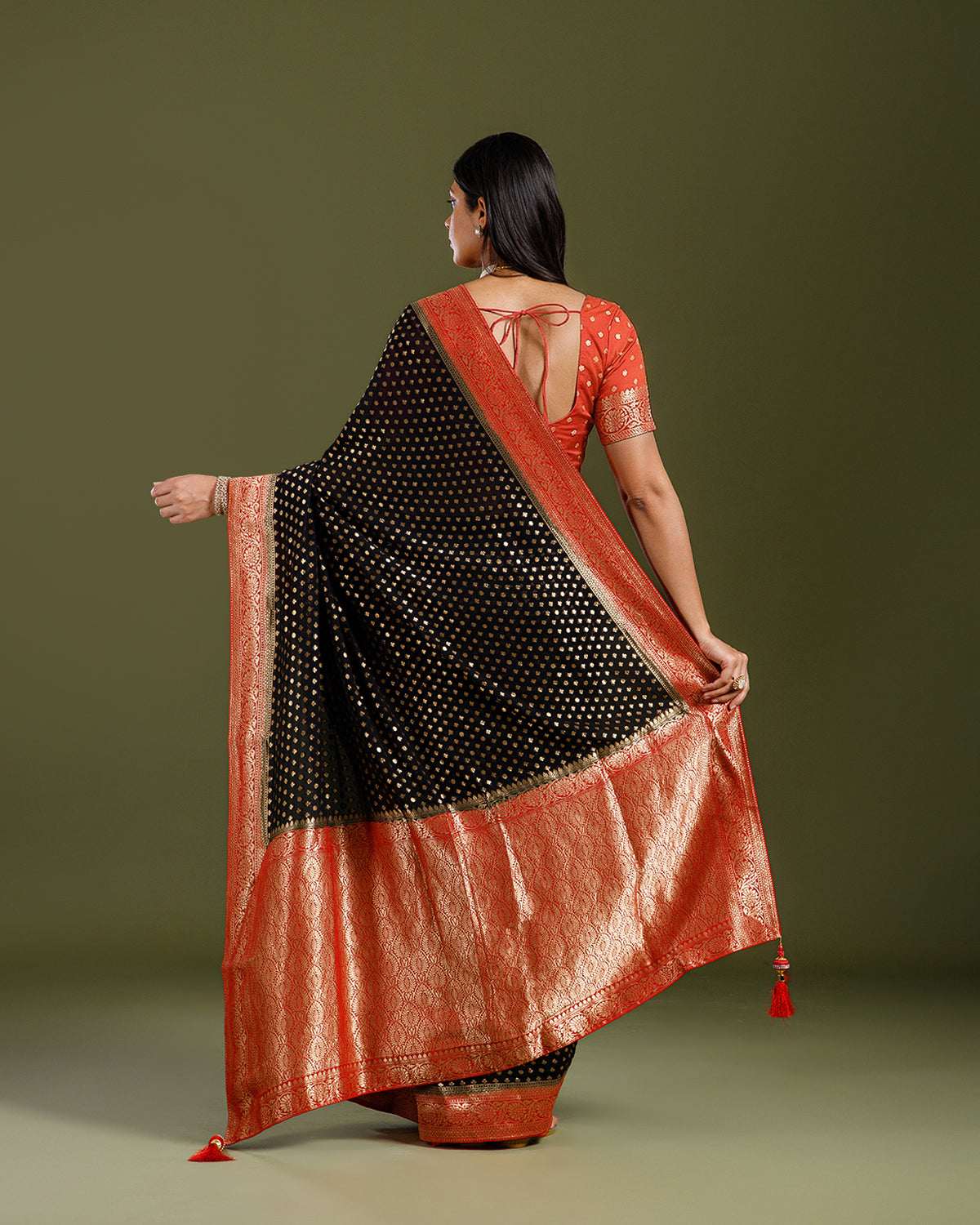 Black Khaddi Georgette Saree with Elegant Resham Weave - House of Surya
