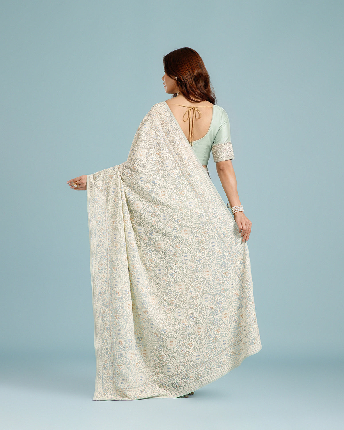 Elegant Pista Green Georgette Saree with Resham & Sequin Detailing - House of Surya