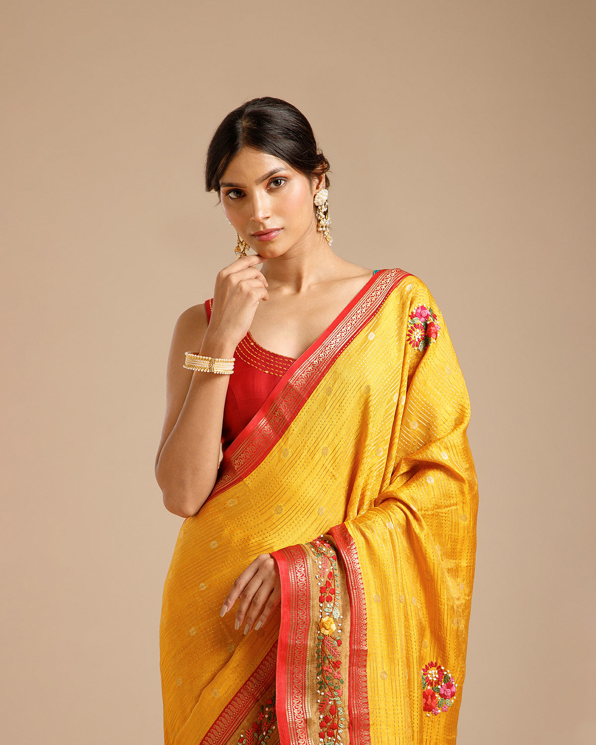 Mustard Dola Silk Saree with Resham Work