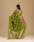 Green Dola Silk Saree with Elegant Resham Bootie Work - House of Surya