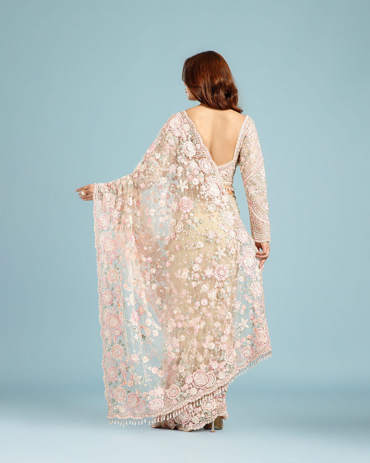 Party & Festive Wear Golden Net Saree with Resham, Sequence & Cutdana Work - House of Surya