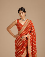 Rust Georgette Saree with Dabka, Nulki, Mirror & Kundan Work