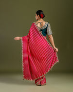 Rani Pink Organza Silk Saree with Mirror & Cutdana Work - House of Surya