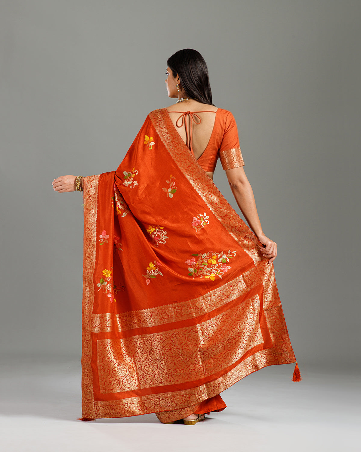 Rust Dola Silk Saree with Intricate Resham Weaving - House of Surya