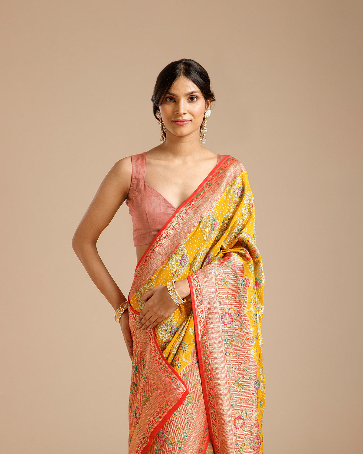 Multi Yellow Georgette Saree with Khaddi Weaving